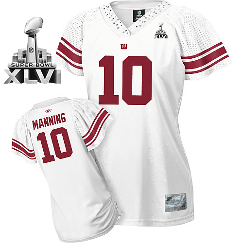 Giants #10 Eli Manning White Women's Field Flirt Super Bowl XLVI Stitched NFL Jersey